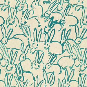 Groundworks Hutch Print Turquoise 100 Percent Linen Bunny Animals Shop Zimman's Fabric