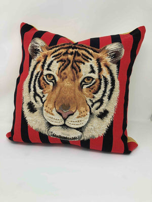 Tiger Stripe with Gold Back Pillow Cotton Embroidery Tiger Stripe Animal Gold Red Black Shop Zimman's Fabric