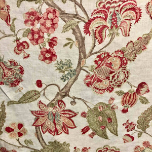 Acquitaine Indienne Trail Campari Red Green Floral 100 Percent Linen Shop Zimman's Fabrics