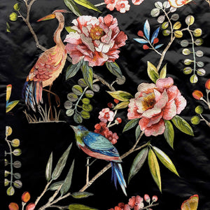 Ming Midnight Silk Embroidery Pink Blue Black Floral Birds Shop Zimman's Fabric